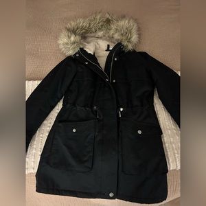 H&M black winter coat in XS — never worn!
